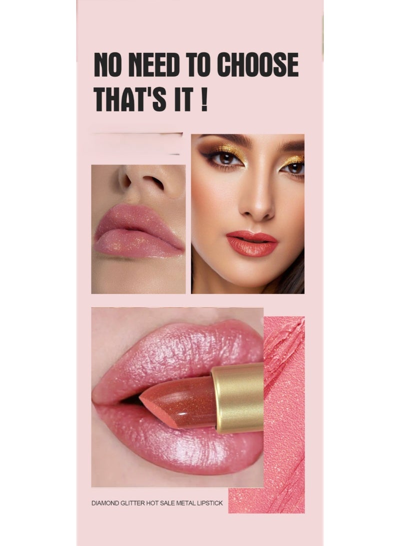 Huitich 6-Piece Diamond Lipstick Set – Pearl & Matte Long-Lasting Shimmer Lipsticks - Image 4